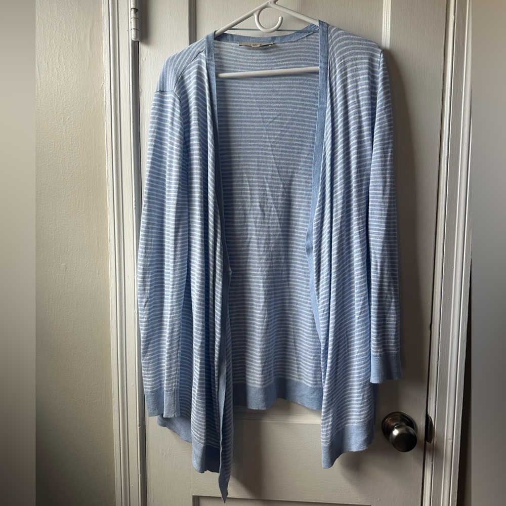 LOFT Blue and White Striped Cardigan